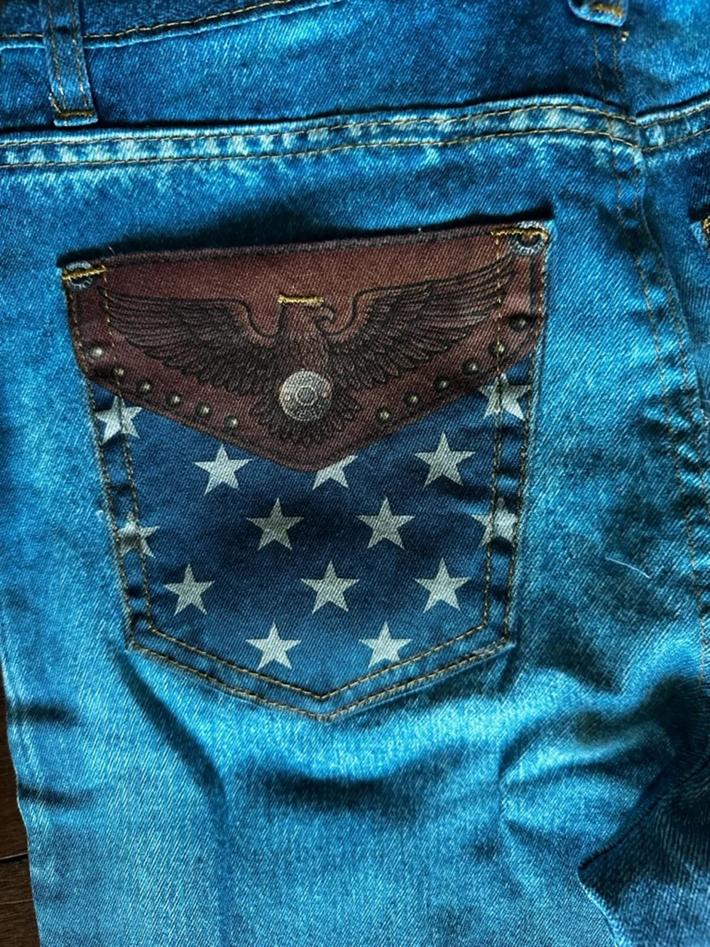Vibrant VBRT Blue American Flag Wide-Leg Jeans NWT Stars Stripes Western - Picture 6 of 9